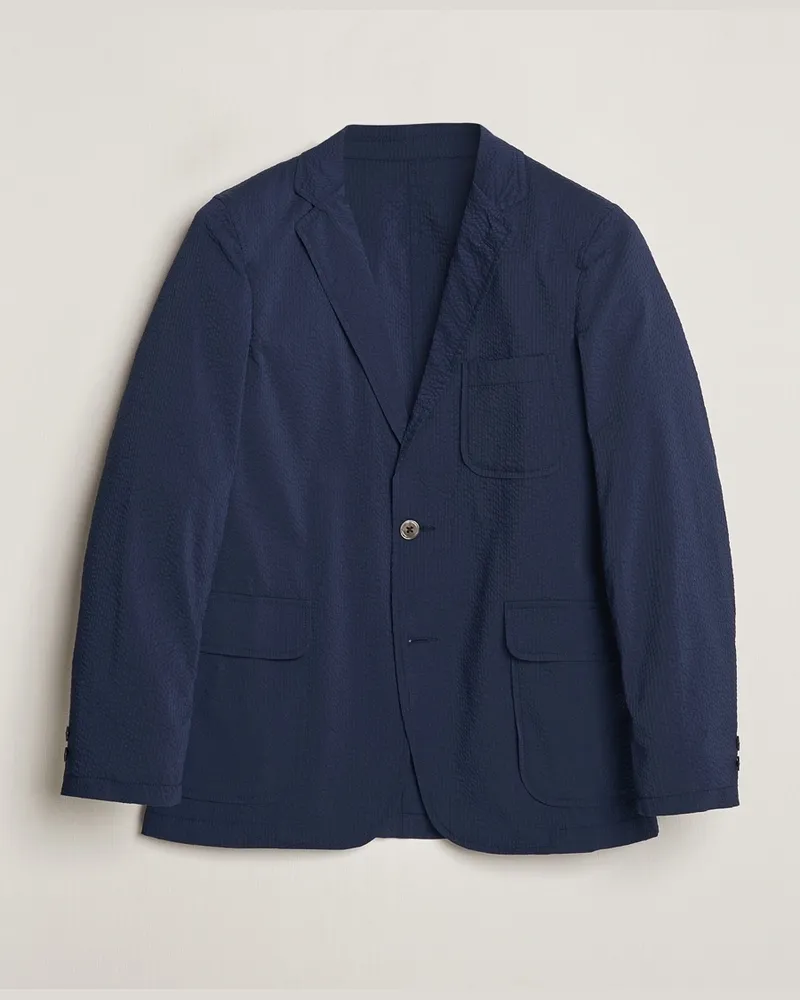 Beams Plus Seersucker Blazer Navy Blau