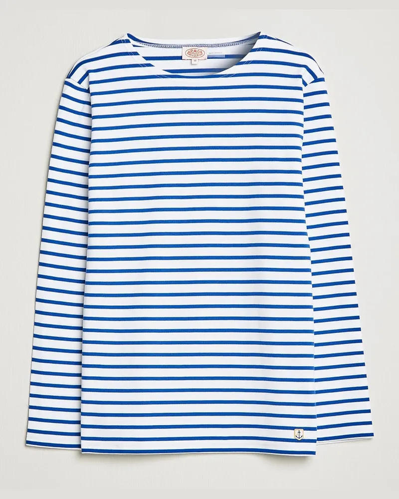 Armor-Lux Houat Héritage Stripe Long Sleeve T-Shirt White/Blue Blau