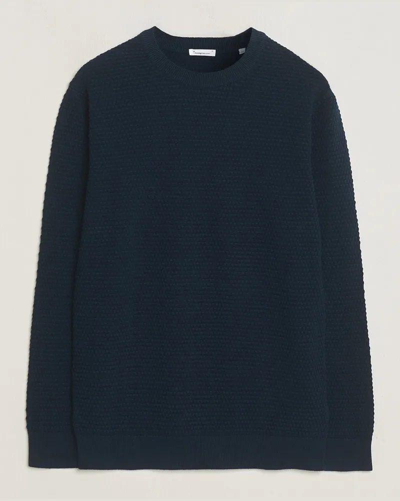 Knowledge Cotton Apparel Vagn Bubble Knit Cotton Crew Neck Total Eclips Blau