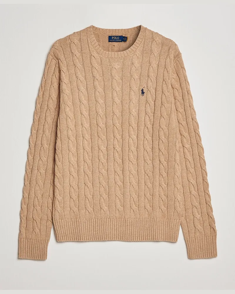 Ralph Lauren Cotton Cable Pullover Camel Melange Beige