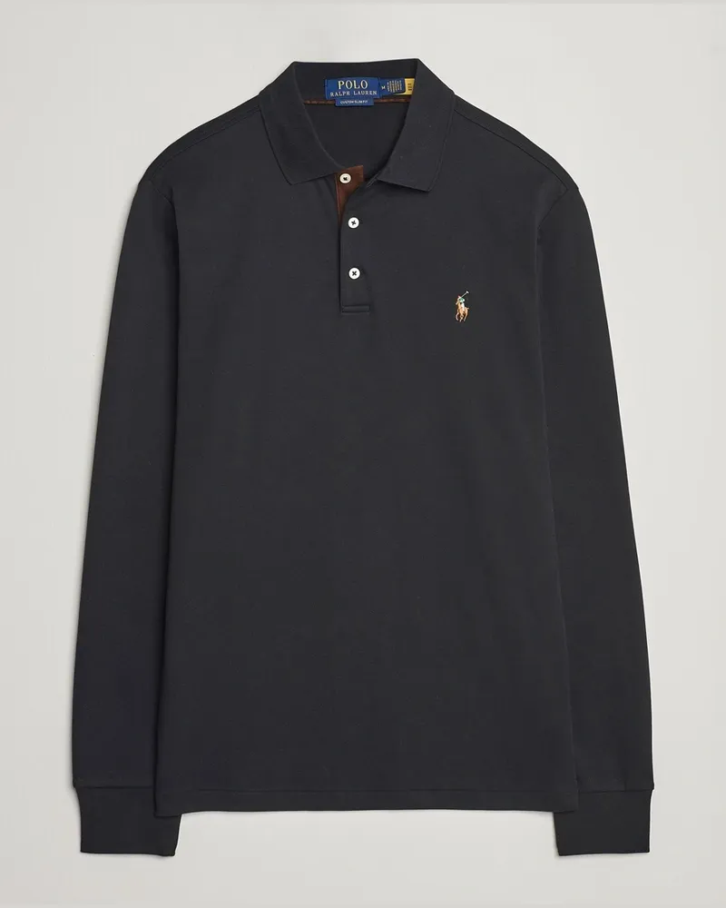 Ralph Lauren Pima Cotton Custom Fit LS Polo Polo Black Schwarz