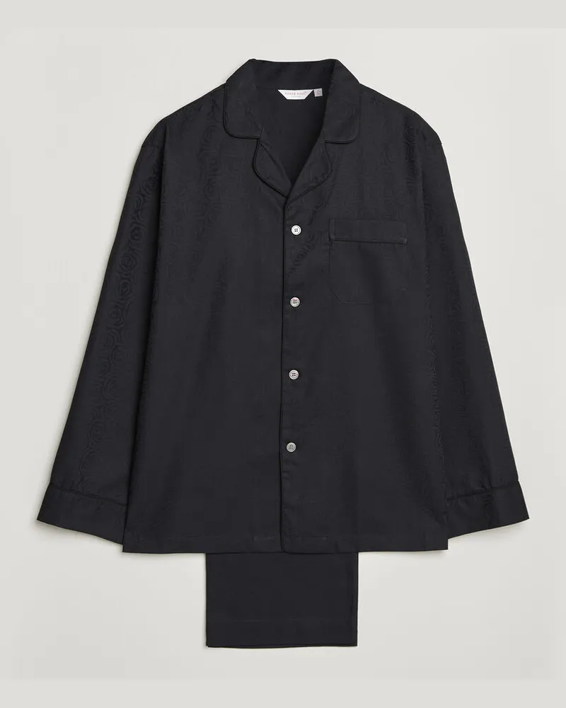 Derek Rose Piped Jacquard Cotton Pyjama Set Black Schwarz