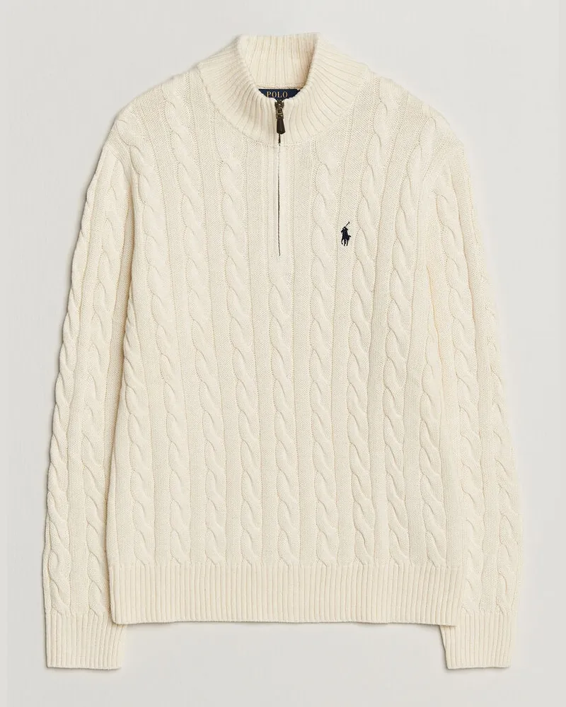 Ralph Lauren Cotton Cable Half Zip Andover Cream Weiß