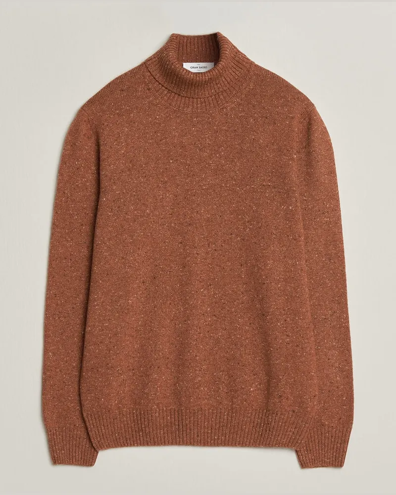Gran Sasso Wool/Cashmere Donegal Rollneck Rust Orange Orange