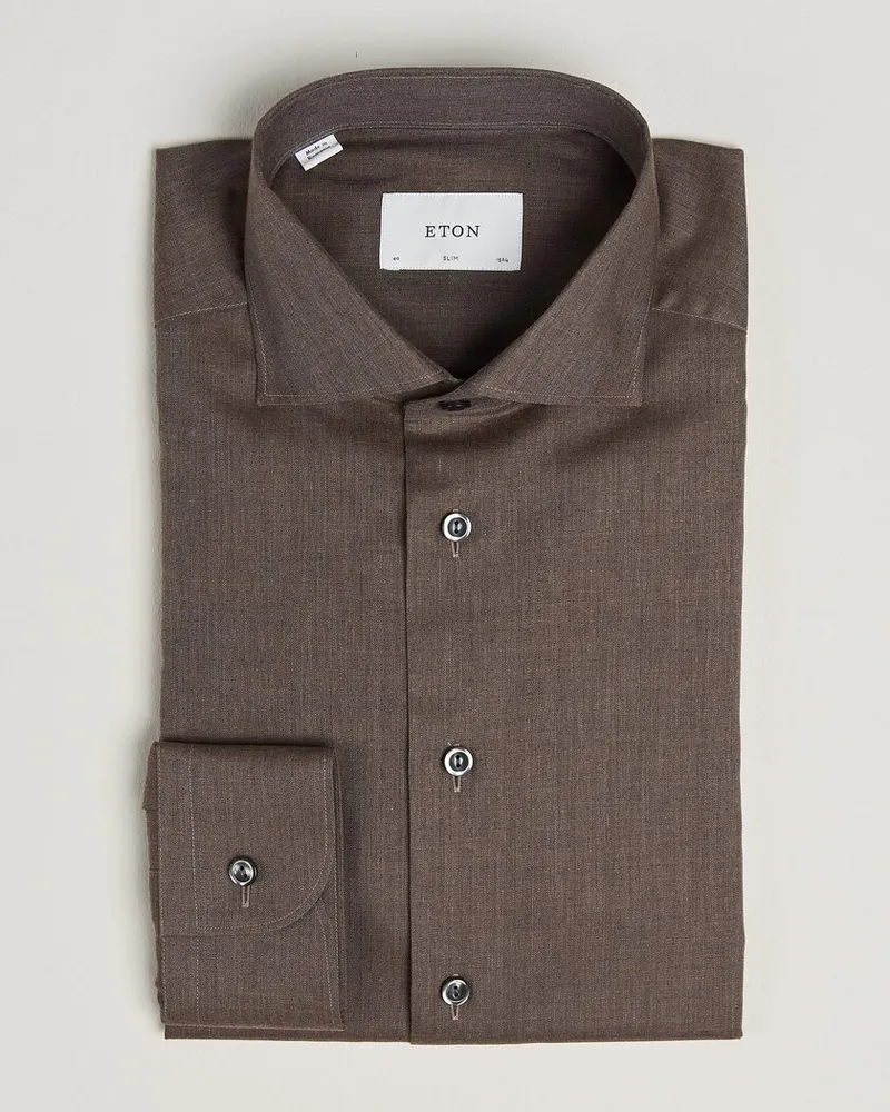 Eton Slim Fit Signature Flannel Shirt Brown Braun