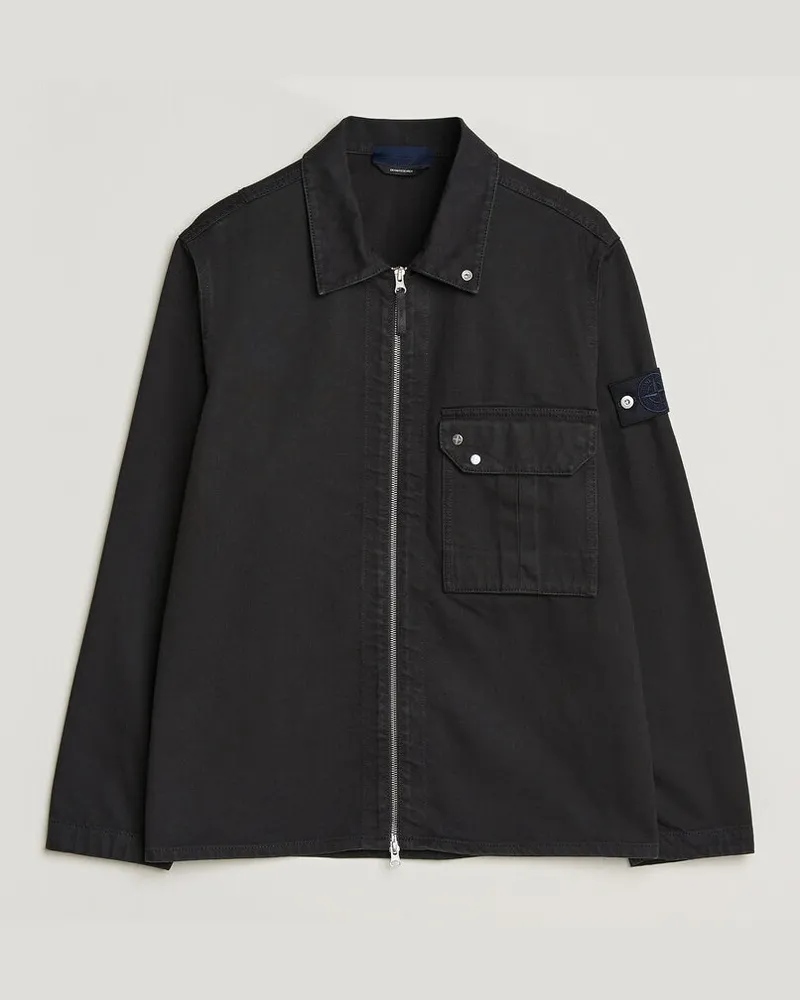 Stone Island Denim Zip Overshirt Black Schwarz