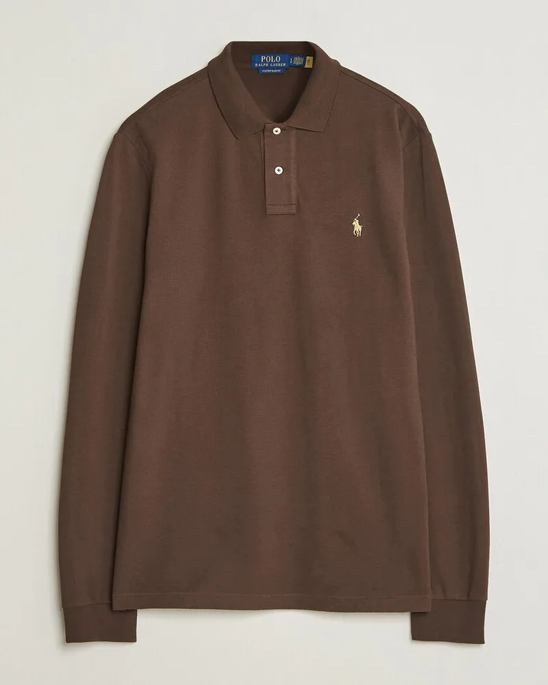Ralph Lauren Custom Slim Fit Long Sleeve Polo Nutmeg Brown Braun