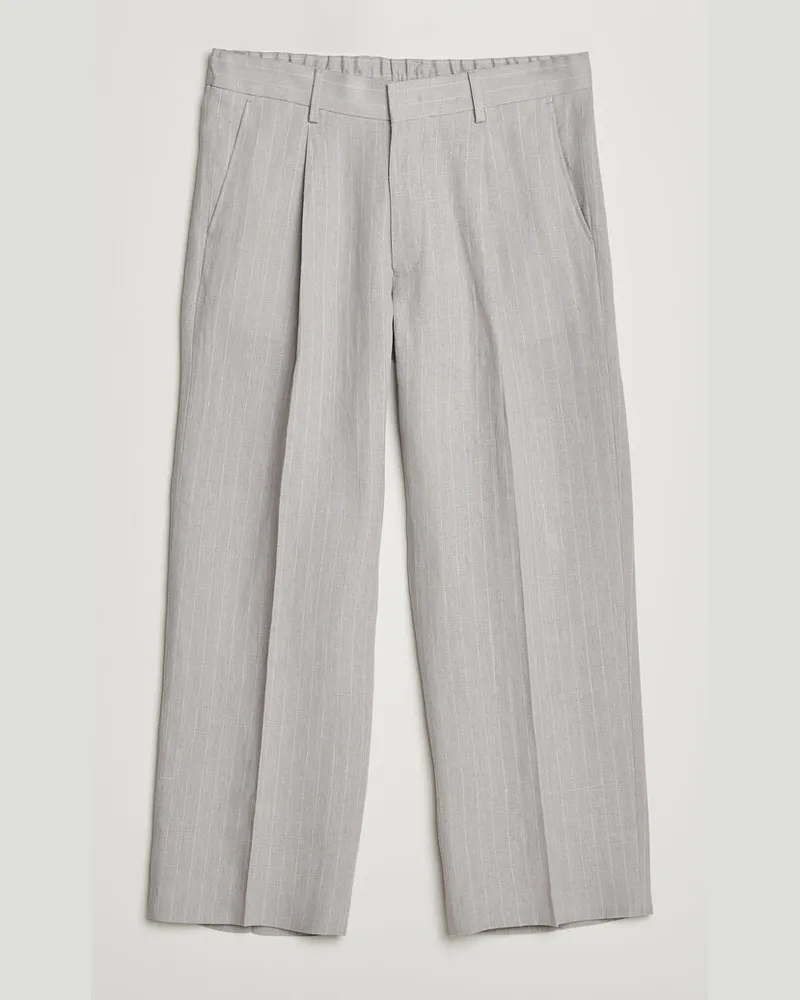 NN 07 Kay Pinstriped Pleated Linen Trousers Grey Grau