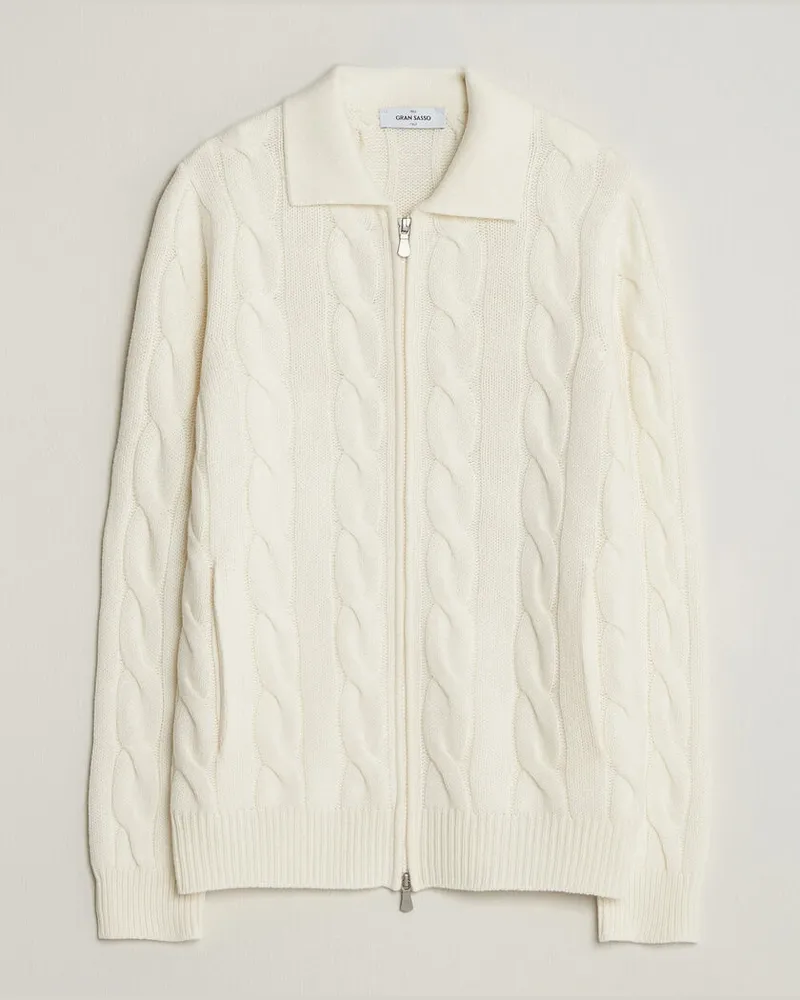 Gran Sasso Wool/Cashmere Cable Full Zip Cream Weiß