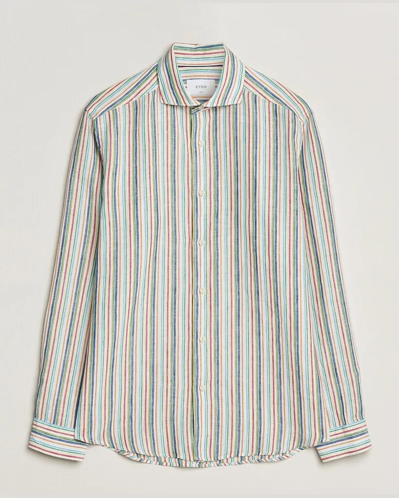 Eton Casual Fit Striped Linen Shirt Multi Mehrfarbig