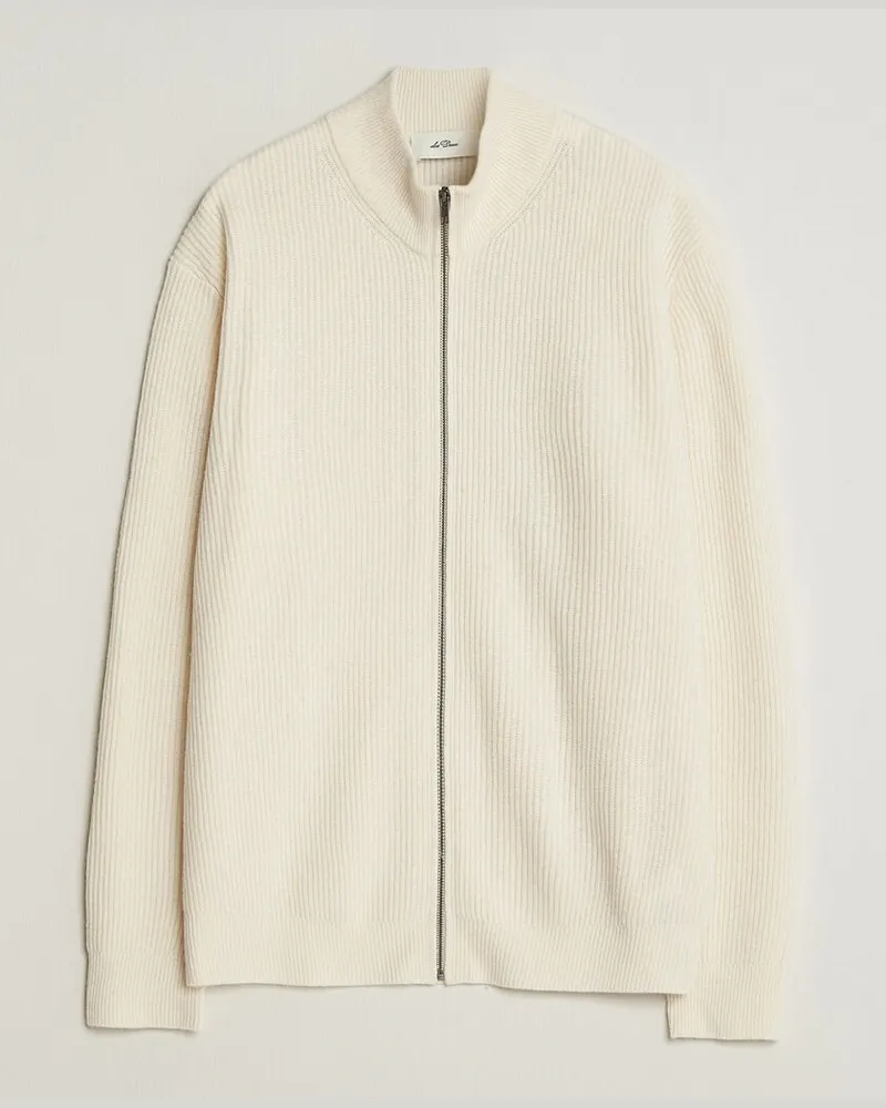 LES DEUX Wool Rib Zipper Knit Ivory Melange Beige