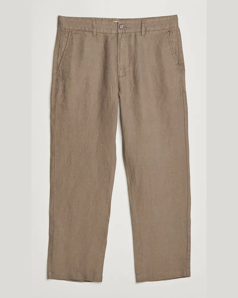 NN 07 Aden Regular Fit Linen Trousers Clay Mirage Braun