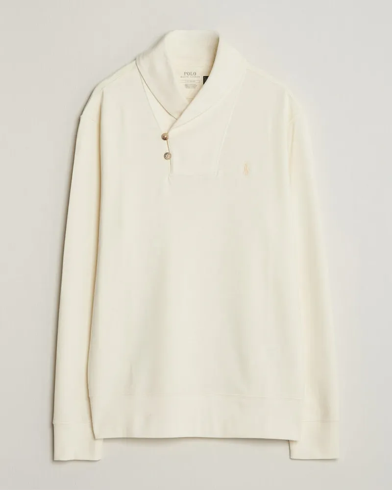 Ralph Lauren Double Knitted Shawl Collar Sweater Pale Cream Weiß