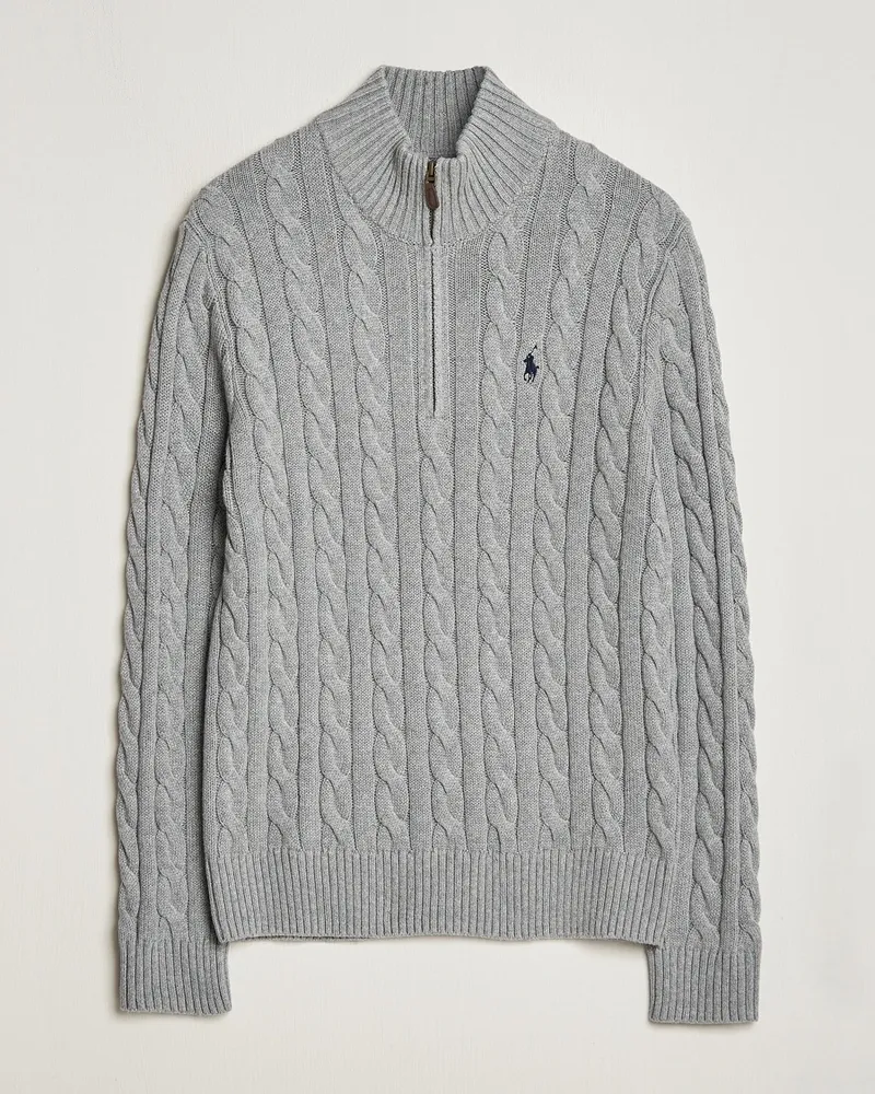 Ralph Lauren Cotton Cable Half Zip Fawn Grey Heather Grau