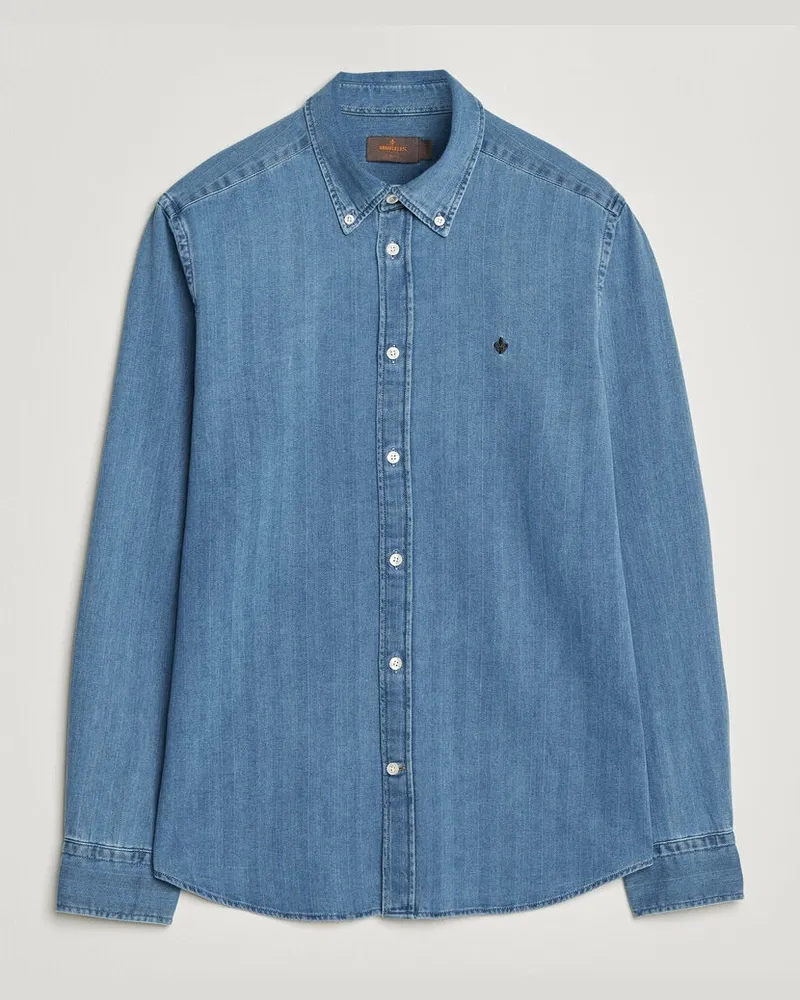 Morris Indigo Herringbone Shirt Light Blue Blau