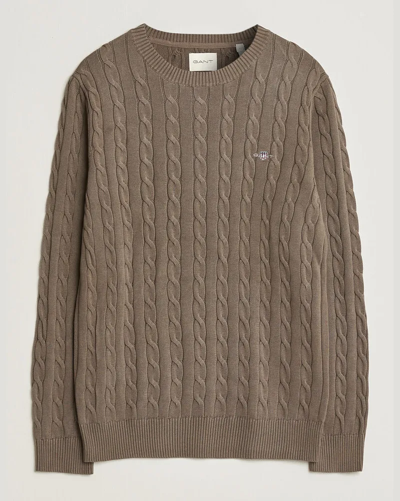 Gant Cotton Cable Crew Neck Faded Taupe Braun