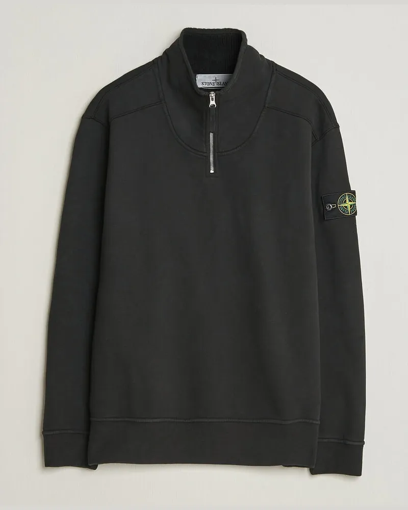 Stone Island Brushed Cotton Fleece Half Zip Black Schwarz