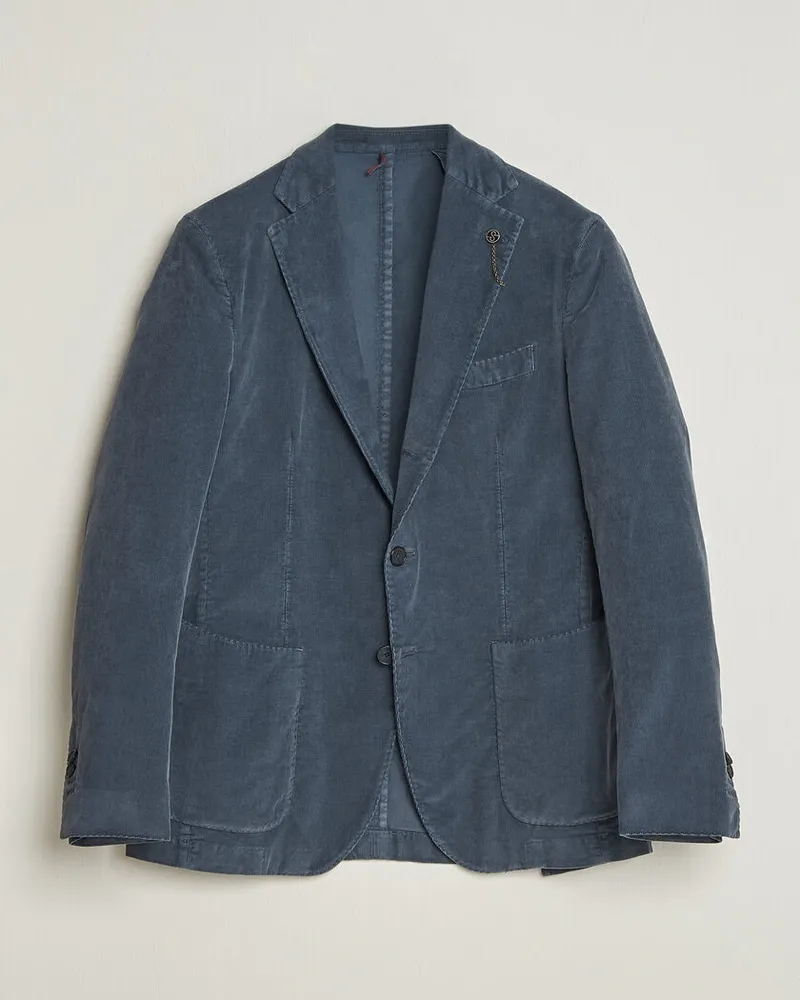 Biagio Santaniello Corduroy Patch Pocket Blazer Iron Blue Blau