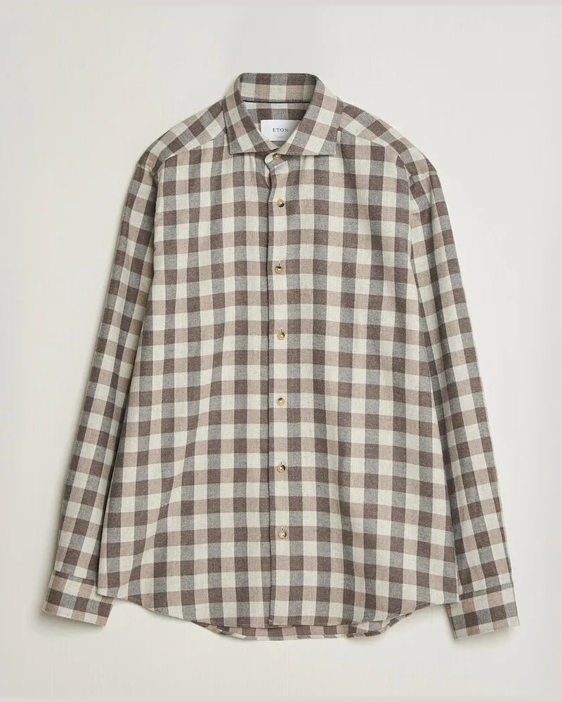 Eton Casual Fit Checked Flannel Shirt Beige Beige