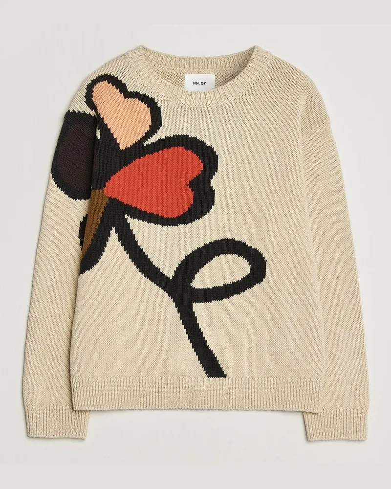 NN 07 Todd Printed Flower Sweater Ecru Multi Mehrfarbig