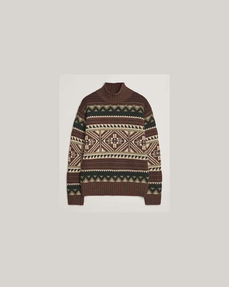 Ralph Lauren Wool Cotton Blend Sweater Brown Combo Braun