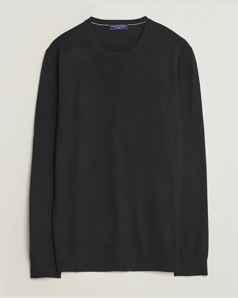 Charles Tyrwhitt Pure Merino Crew Neck Jumper Black Schwarz