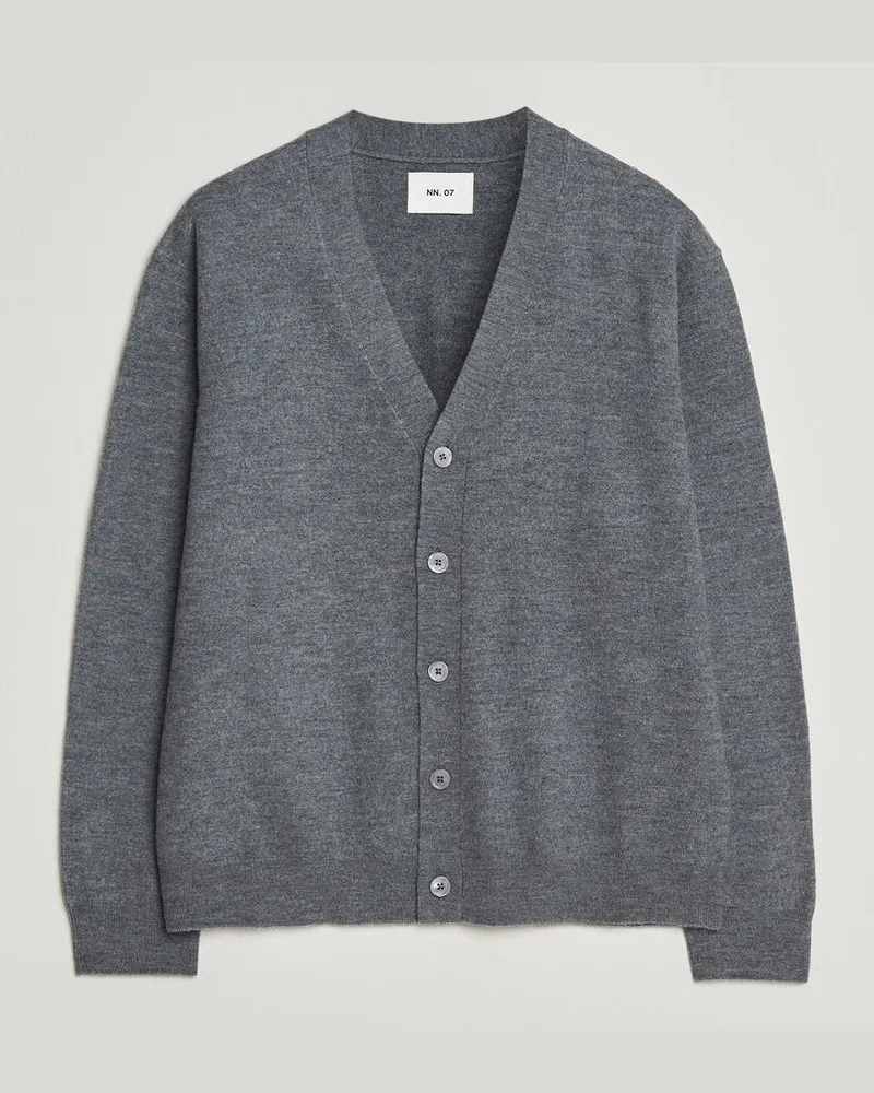 NN 07 Jasper Wool Knitted Cardigan Grey Melange Grau