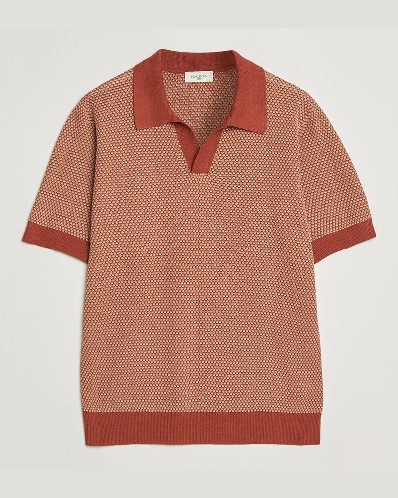 Piacenza Cashmere Silk/Linen Honeycomb Knitted Polo Red Rot