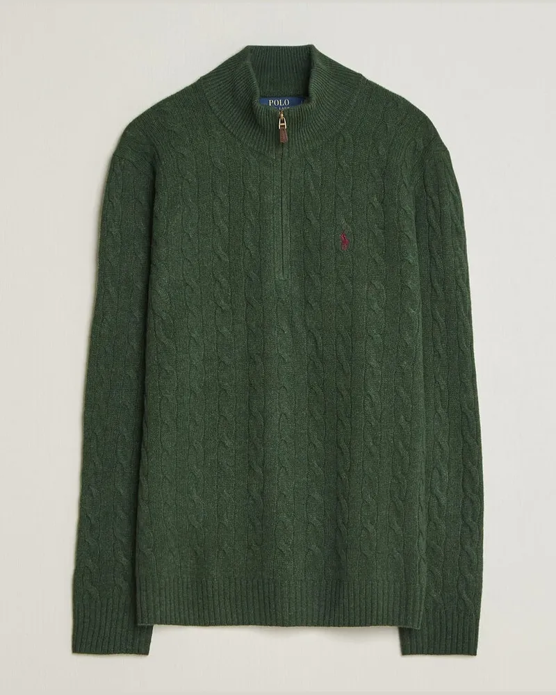 Ralph Lauren Wool/Cashmere Cable Half Zip Lodgepole Pine Heather Grün