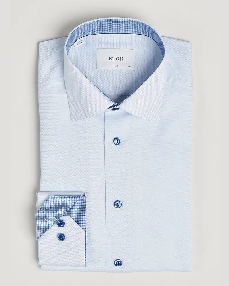 Eton Slim Fit Signature Twill Contrast Shirt Light Blue Blau