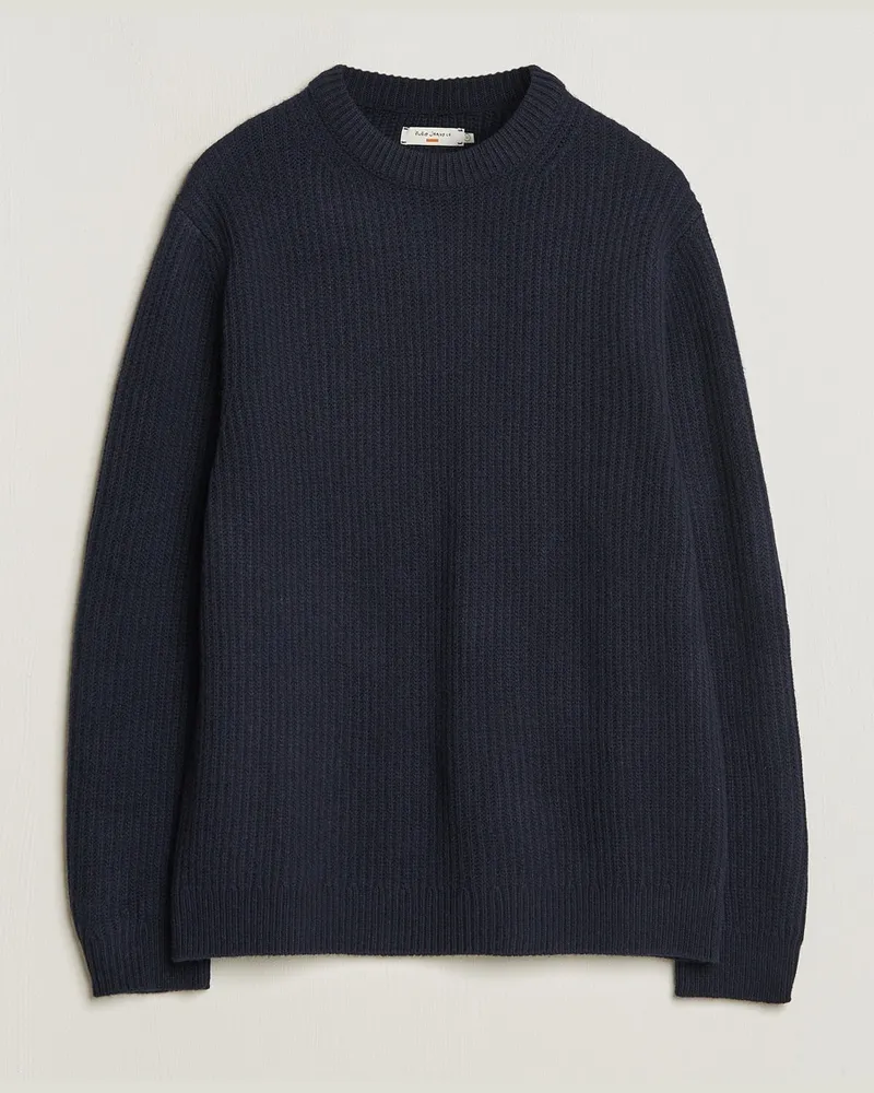 Nudie Jeans August Wool Rib Knitted Sweater Navy Blau