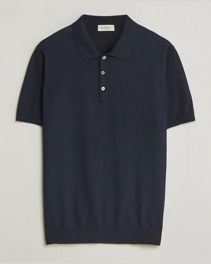 Piacenza Cashmere Short Sleeve Knitted Polo Navy Blau