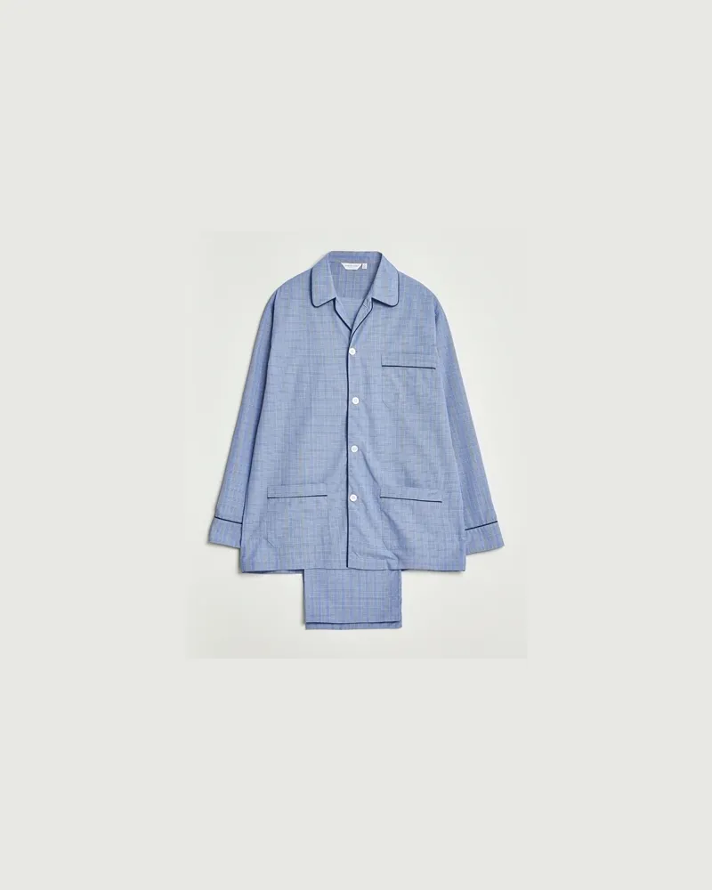 Derek Rose Piped Cotton Pyjama Set Light Blue Blau