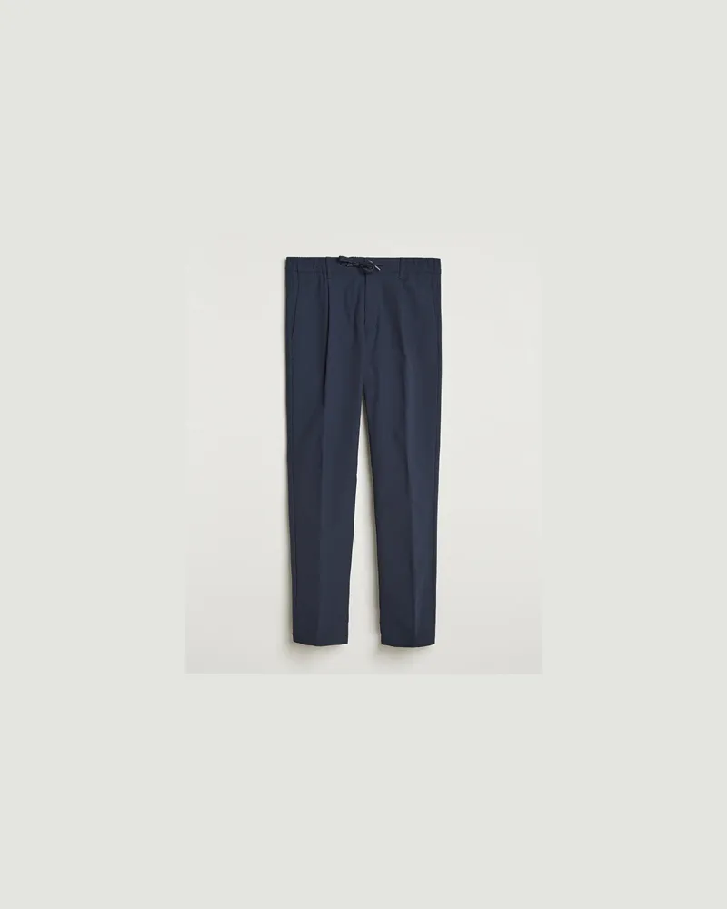 Herno Pleated Technical Cotton Trousers Navy Blau