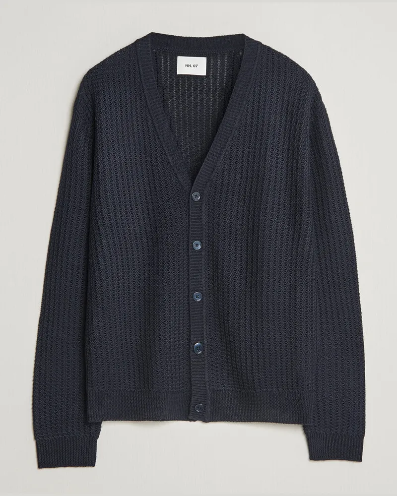 NN 07 Tim Linen Knitted Cardigan Navy Blue Blau