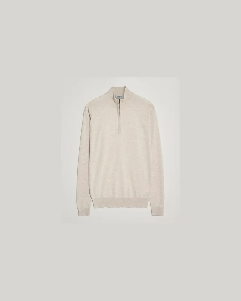 John Smedley Barrow Extra Fine Merino Half Zip Grey Fleece Beige