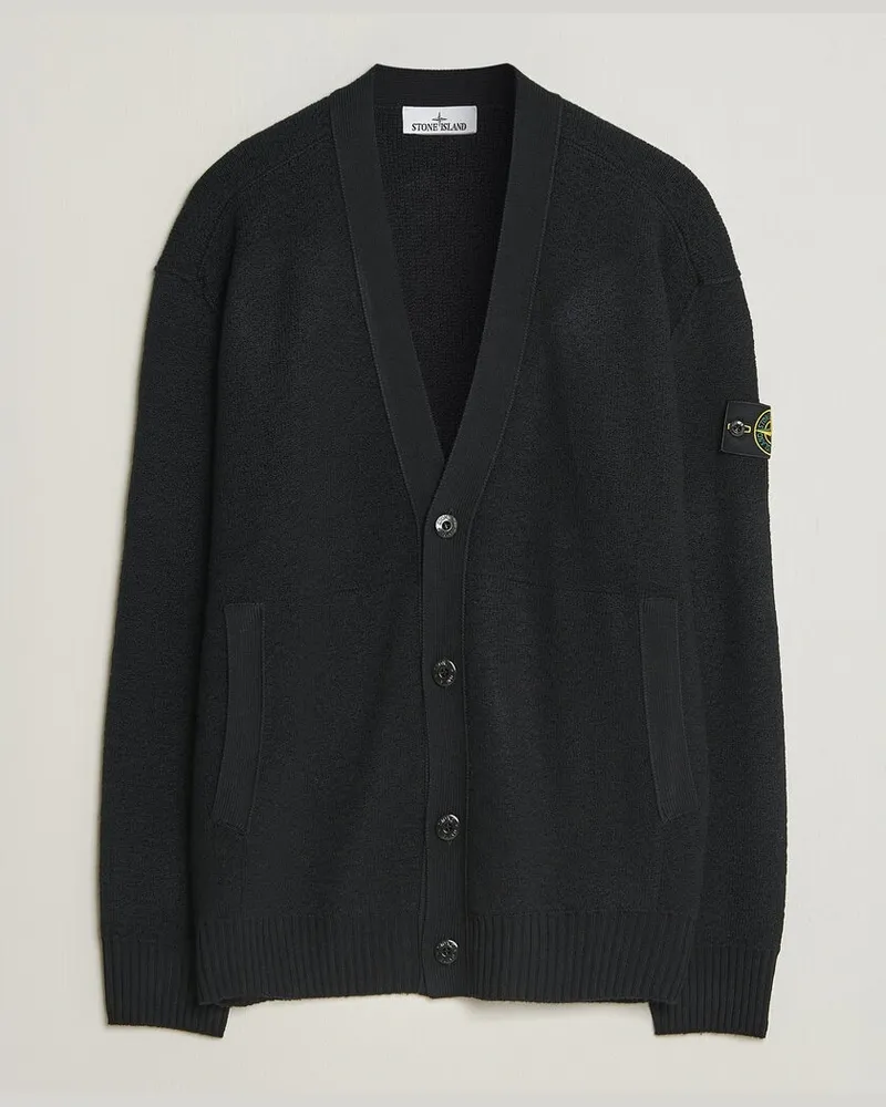 Stone Island Textured Stitch Wool Cardigan Black Schwarz