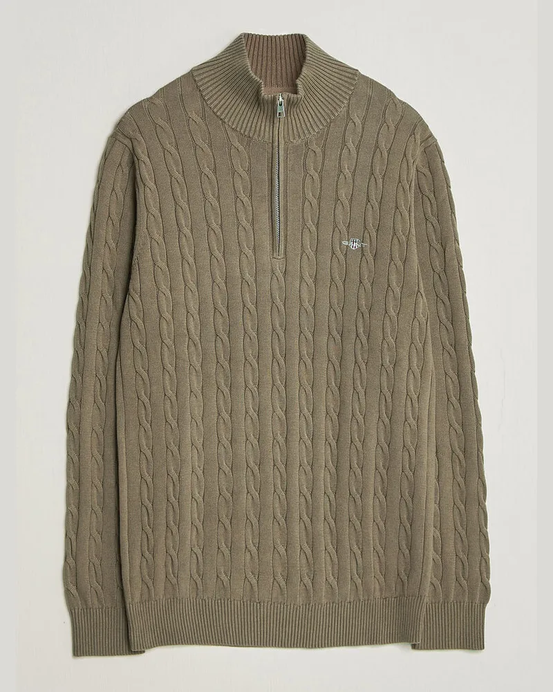 Gant Cotton Cable Half Zip Faded Taupe Beige