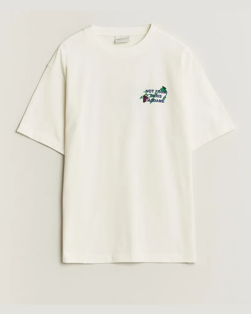 Drôle de Monsieur Vine Embroidered Slogan T-Shirt Off White Weiß