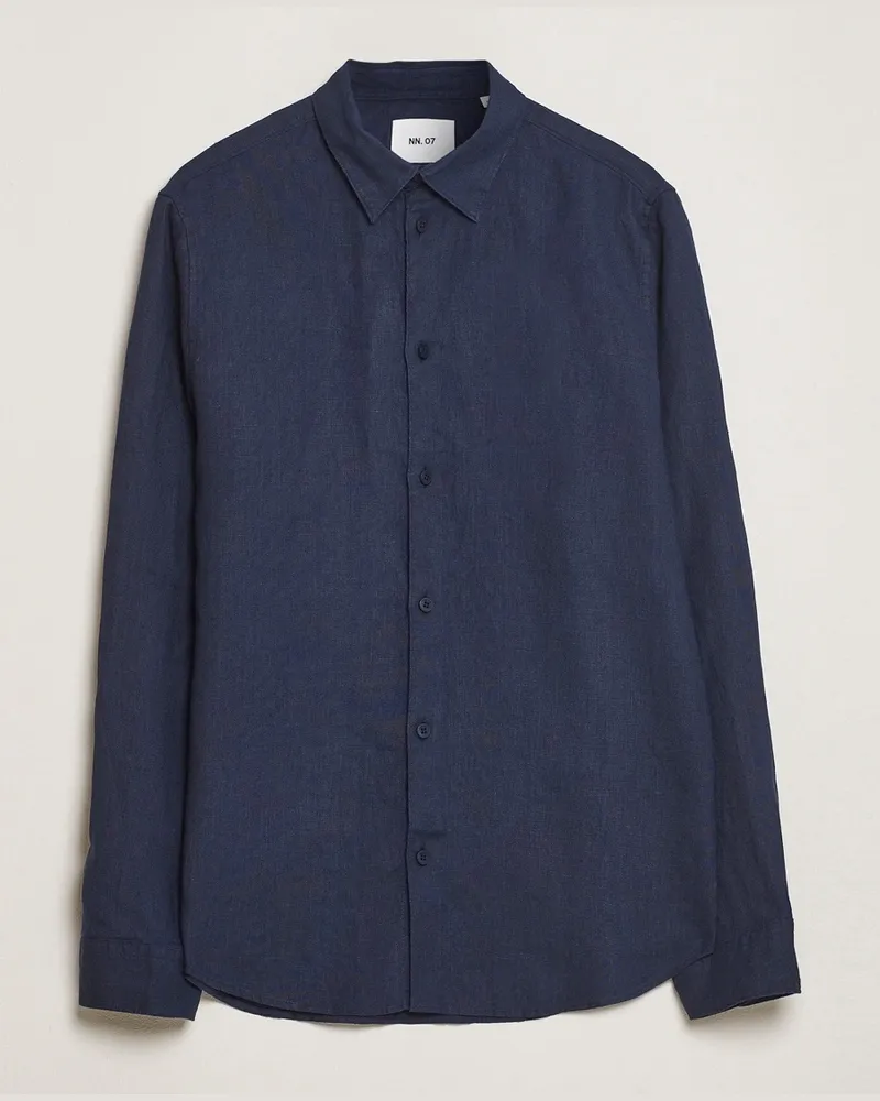 NN 07 Enzo Linen Shirt Navy Blue Blau