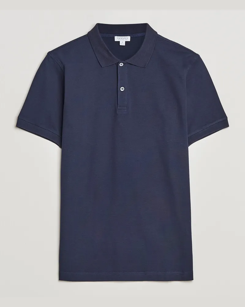Sunspel Short Sleeve Pique Polo Navy Blau