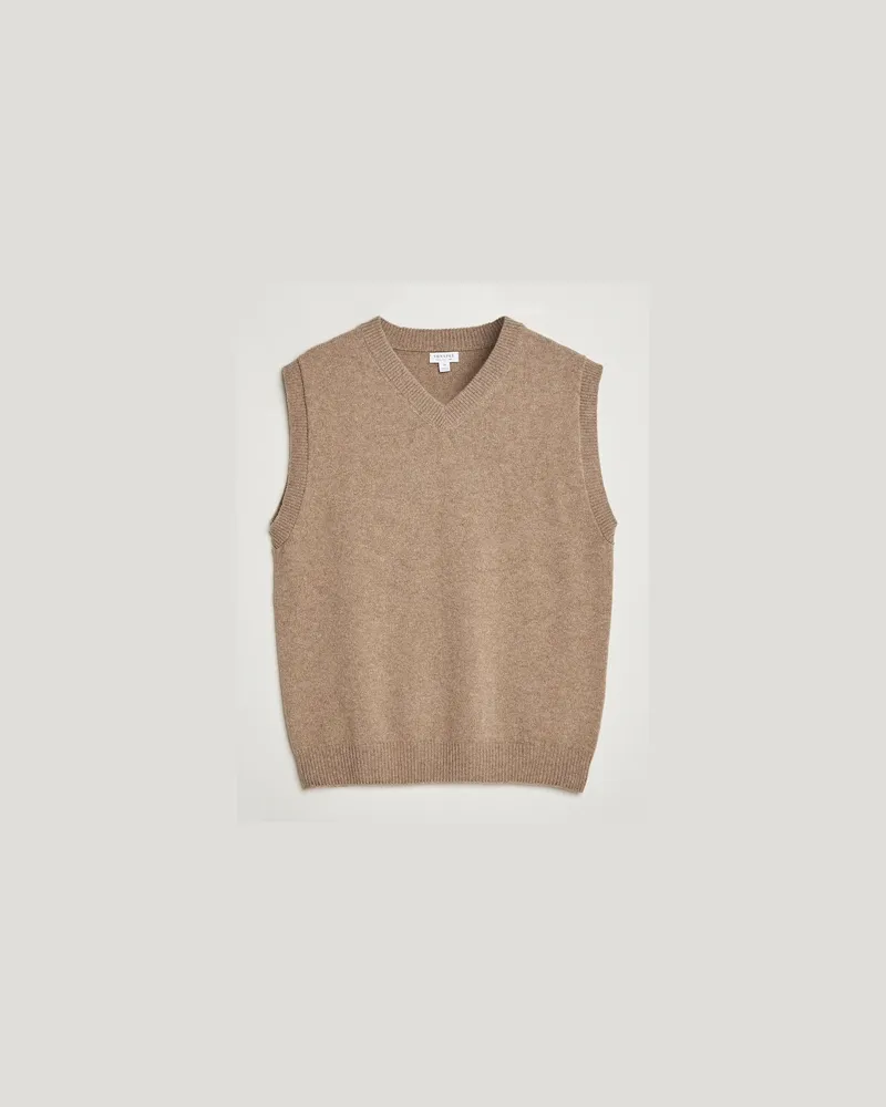 Sunspel Lambswool Knitted Vest Sandstone Beige
