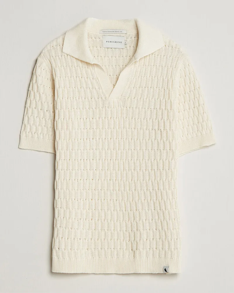Peregrine Cove Knitted Cotton Polo Shirt White Weiß