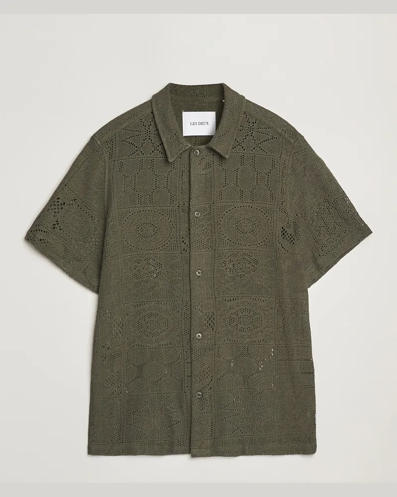 LES DEUX Hector Lace Short Sleeve Shirt Green Grün