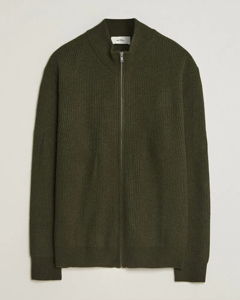 LES DEUX Wool Rib Knitter Zip Rosin Green Grün