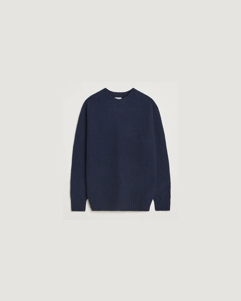 Sunspel Brushed Shetland Crew Neck Navy Blau