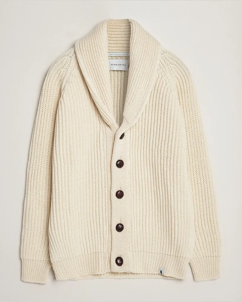 Peregrine Wilkinson Ribbed Wool Cardigan Ecru Beige