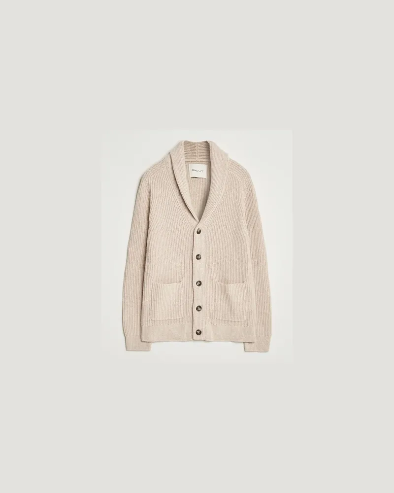 Gant Wool Knitted Shawl Collar Cardigan Light Beige Melange Beige