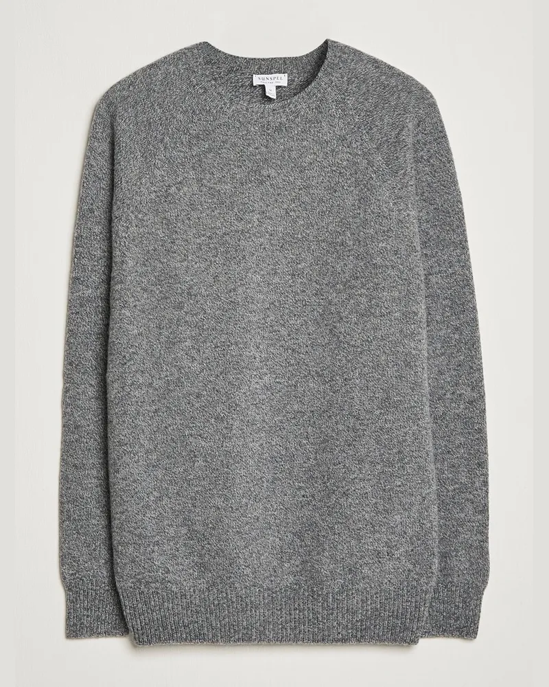 Sunspel Lambswool Crew Neck Grey Melange Grau