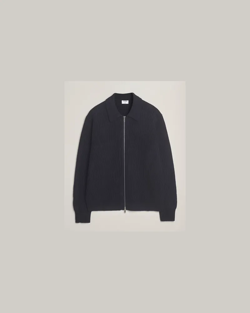 Filippa K Ribbed Wool Full Zip Cardigan Navy Blau